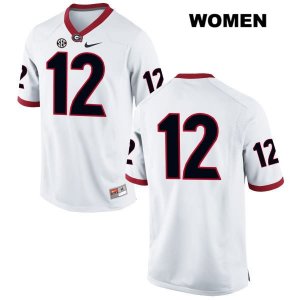 Women's Georgia Bulldogs NCAA #12 Tray Bishop Nike Stitched White Authentic No Name College Football Jersey WJC6154YD